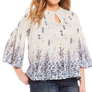 Lucky Brand Border Print Peasant Top 2X